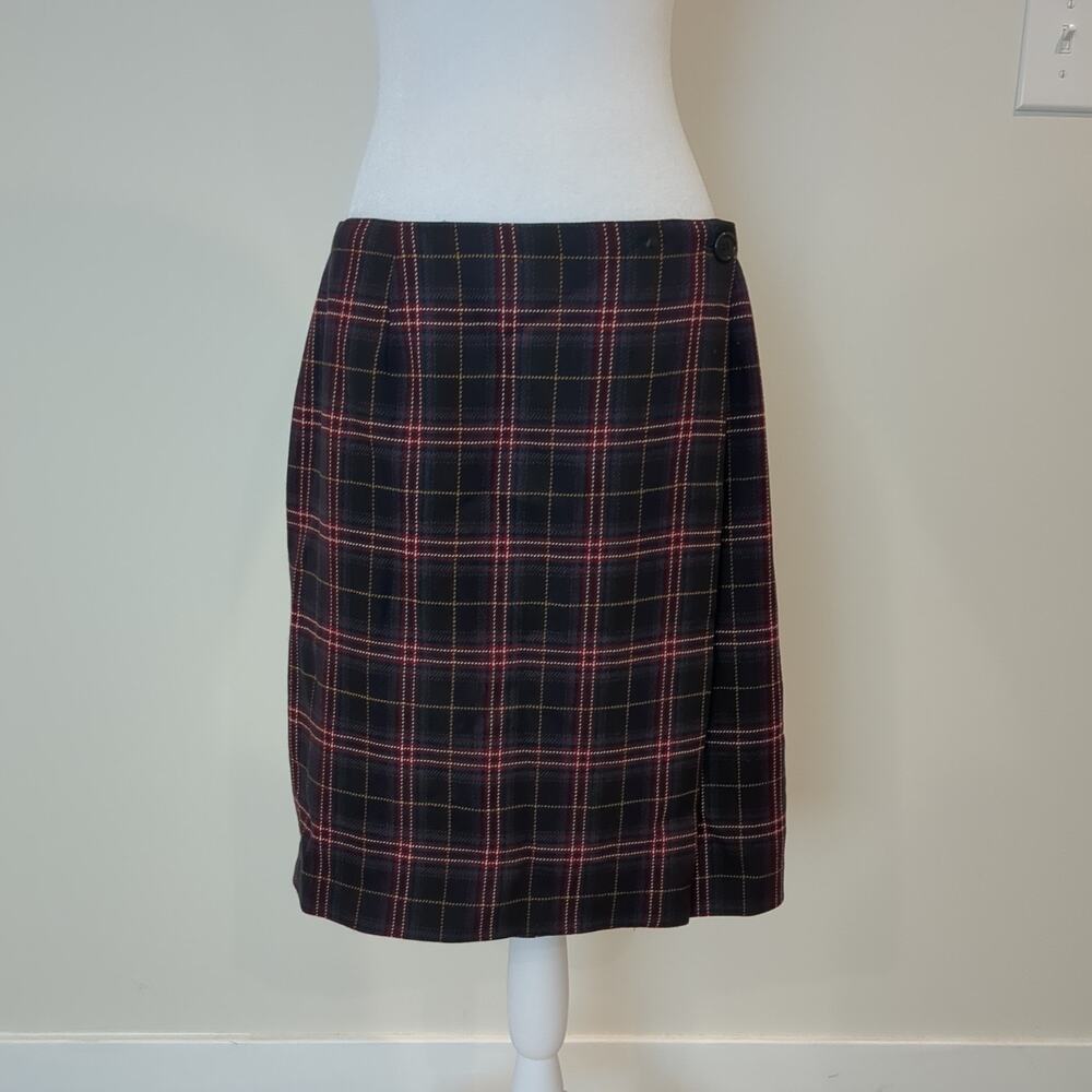 Chelsea Cambell For Charter Club Wrap Wool Skirt 14 Tartan Plaid Preppy Vintage